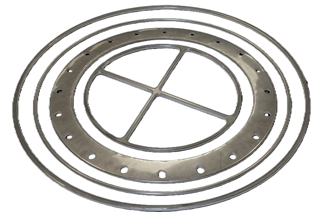 New gasket being seated into the groove of a heat exchanger plate