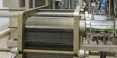 Plate heat exchanger frame opened for plate pack service