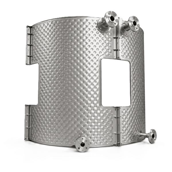 Clamp-on Temp-Plate panel banded to the outside of an existing tank